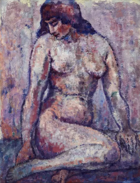Sitzender Akt in Violett