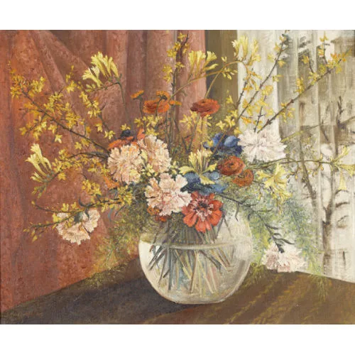 Georg Hugo Mathis — Blumenstillleben am Fenster.