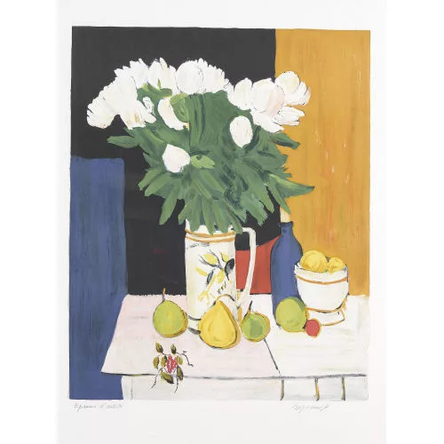Georges Borgeaud — Stillleben mit Blumenstrauss und Früchten.