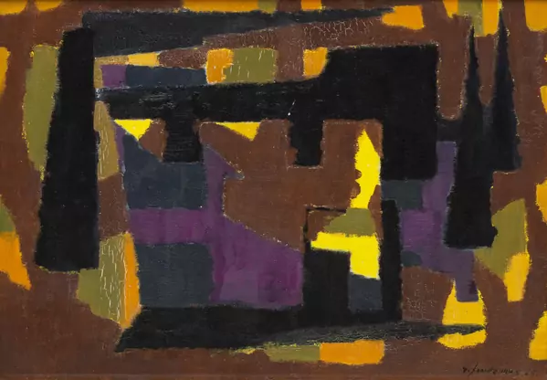 Georges FROIDEVAUX (1911-1968), 'Composition brun et jaune', Huile sur toile — DognyAuction