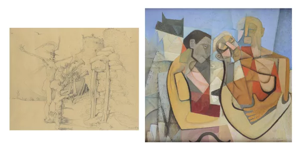 Gérard Bregnard — Gérard BREGNARD (1920-2003) "Les trois hommes" et "Le siège"
