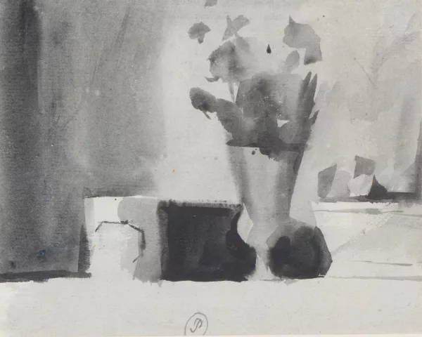 Gérard de Palézieux — Gérard DE PALEZIEUX (1919-2012) "Nature morte aux fleurs" lavis à l'encre noire