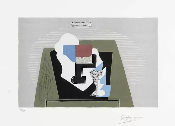 Gino Severini — Natura morta con fruttiera e bicchiere, 1964-65, aus "6 litografie di Severini", 1965