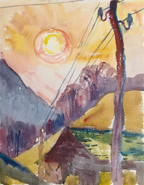 GIOVANNI GIACOMETTI — Bergeller Landschaft mit Telefonmast. — Koller Auktionen