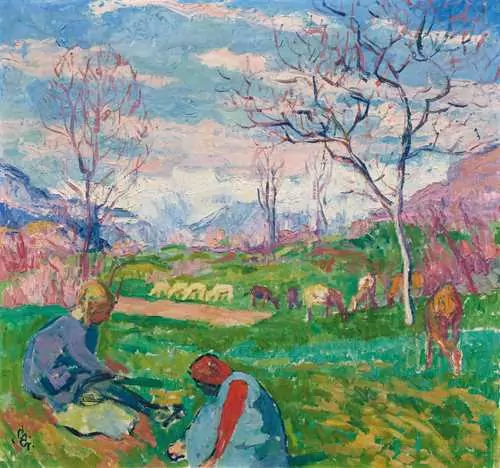 GIOVANNI GIACOMETTI — Pastures near Stampa with children and grazing cattle. 1927. — Koller Auktionen