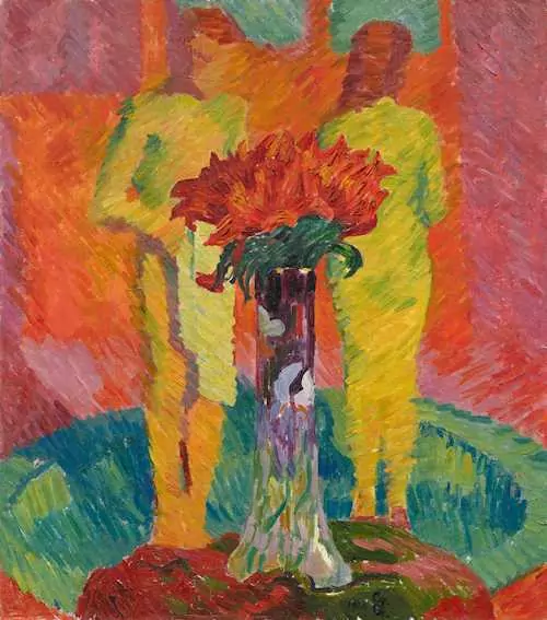 GIOVANNI GIACOMETTI — Vase mit Feuerlilien vor "Fanciulli al Bagno". 1910. — Koller Auktionen