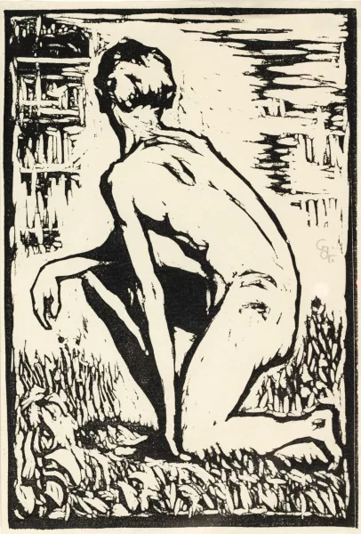 Giovanni Giacometti — Kniender Knabenakt am Ufer des Silsersees