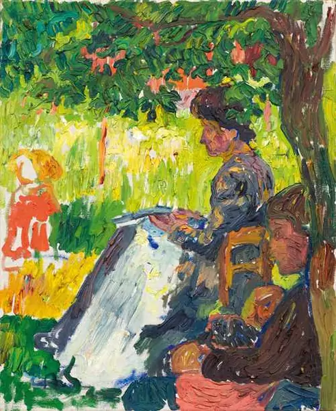 GIOVANNI GIACOMETTI — Annetta Giacometti with Diego in a red shirt. Circa 1908. — Koller Auktionen