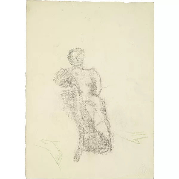 Giovanni Giacometti — Sitzende Frau, Rückenansicht. - Rückseitig: Skizze eines männlichen Kopfes