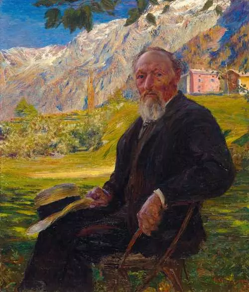 GIOVANNI GIACOMETTI — Portrait of the artist's father before the Bergell landscape with Stampa. 1892. — Koller Auktionen