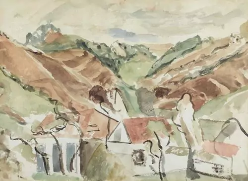 GIOVANNI GIACOMETTI — Landschaft mit drei Häusern. — Koller Auktionen