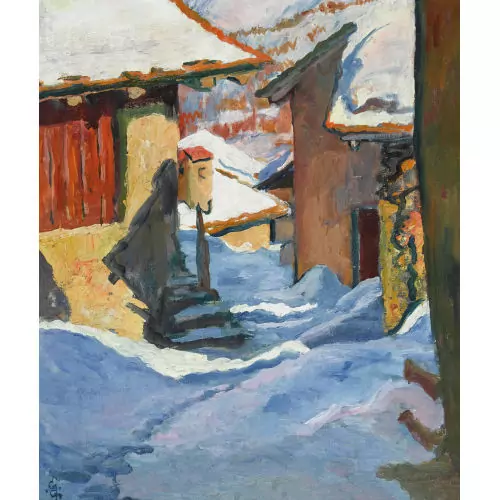"Verschneite Dorfpartie in Capolago"