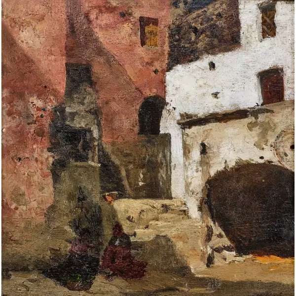 "Neapel (sonnenbeschienener Hof mit Personenstaffage)"