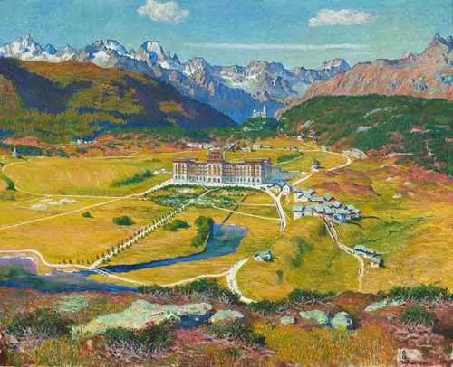 GIOVANNI GIACOMETTI — Vista su Maloggia con l'albergo Palace (View of Maloja with the Palace Hotel). 1899. — Koller Auktionen