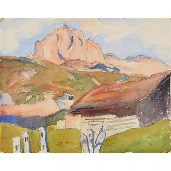 Giovanni Giacometti — Häuser in Capolago mit Blick auf den Piz Lagrev — Galerie Kornfeld