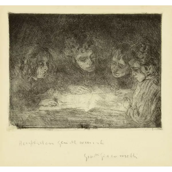 Giovanni Giacometti — Alberto, Diego, Ottilia und Bruno beim Lesen — Galerie Kornfeld