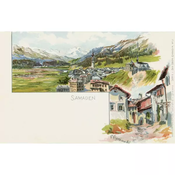 Giovanni Giacometti — Postkarten: Sils-Baseglia - Samedan - Sils-Maria - Silva Plana - Maloja - St. Moritz - Der Schafberg - Forno Gletscher 8 farbige Postkarten aus der "Serie I - Das Ober-Engadin" des Postkartenverlags "Helvetia in Stampa" [Eigenverlag des Künstlers] — Galerie Kornfeld