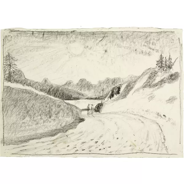 Giovanni Giacometti — Strasse bei Maloja mit Blick auf den Silsersee — Galerie Kornfeld