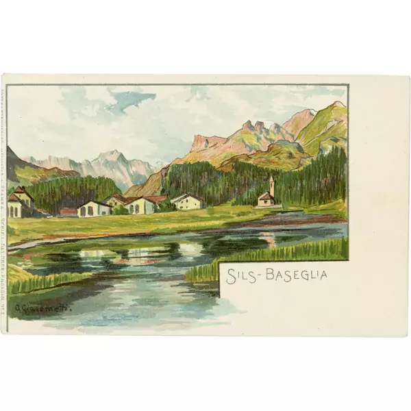 Giovanni Giacometti — Postkarten: Sils-Baseglia - Samedan - Sils-Maria - Silva Plana - Maloja - St. Moritz - Der Schafberg - Forno Gletscher 8 farbige Postkarten aus der "Serie I - Das Ober-Engadin" des Postkartenverlags "Helvetia in Stampa" [Eigenverlag des Künstlers] — Galerie Kornfeld