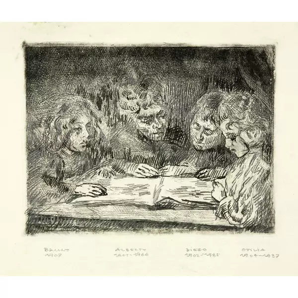 Giovanni Giacometti — Alberto, Diego, Ottilia und Bruno beim Lesen — Galerie Kornfeld