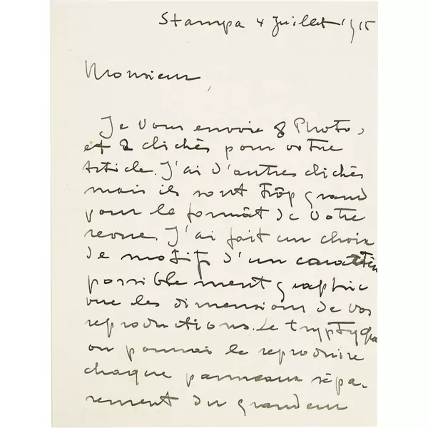 Giovanni Giacometti — 2 handschriftliche Briefe, beide mit der Anrede "Monsieur", gerichtet an J. Pfister, Genf — Galerie Kornfeld
