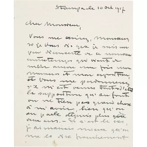 Giovanni Giacometti — Handschriftlicher Brief, mit der Anrede "Cher Monsieur" — Galerie Kornfeld