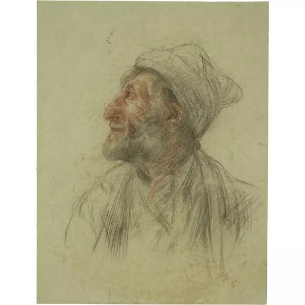 Giovanni Giacometti — Brustbild eines bärtigen Mannes mit Mütze, im Profil nach links — Galerie Kornfeld