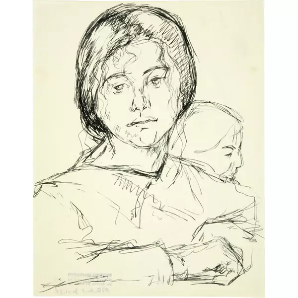Giovanni Giacometti — Brustbild eines jungen Mädchens de face und einer Profilskizze — Galerie Kornfeld