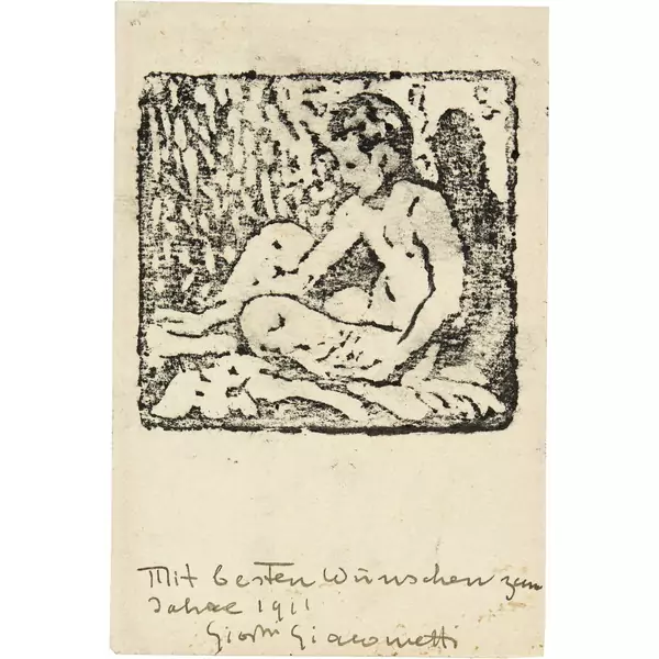 Giovanni Giacometti — Sitzender Knabenakt nach links (Diego), Postkarte 30.12.1910 — Galerie Kornfeld