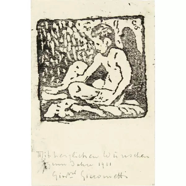 Giovanni Giacometti — Sitzender Knabenakt nach links - Diego. Postkarte. 28.12.1910 — Galerie Kornfeld