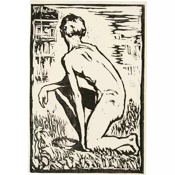 Giovanni Giacometti — Kniender Knabenakt am Ufer des Silsersees — Galerie Kornfeld