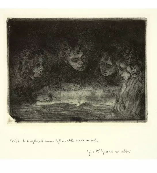 Giovanni Giacometti — Alberto, Diego, Ottilia und Bruno beim Lesen — Galerie Kornfeld