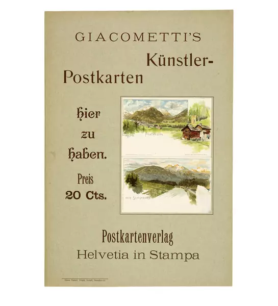 Giovanni Giacometti — Werbeplakat für Giacometti's Künstler-Postkarten — Galerie Kornfeld