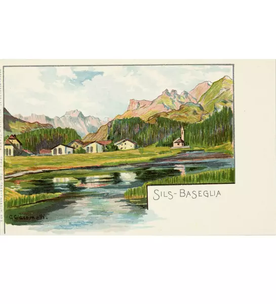 Giovanni Giacometti — Postkarten: Sils-Baseglia - Samaden - Sils-Maria - Silva Plana - Maloja - St. Moritz - Der Schafberg - Forno Gletscher 8 Postkarten aus der "Serie I - Das Ober-Engadin" des Postkartenverlags "Helvetia in Stampa" [Eigenverlag des Künstlers] — Galerie Kornfeld
