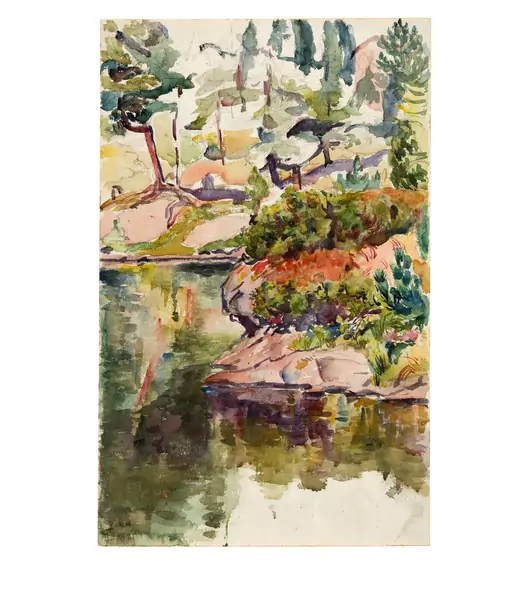 Giovanni Giacometti — Uferpartie des Cavlocciosees bei Maloja — Galerie Kornfeld