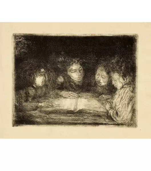 Giovanni Giacometti — Alberto, Diego, Ottilia und Bruno beim Lesen — Galerie Kornfeld