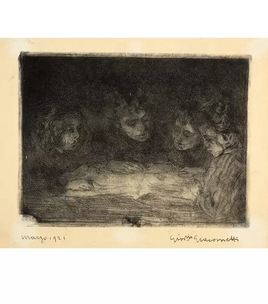 Giovanni Giacometti — Alberto, Diego, Ottilia und Bruno beim Lesen — Galerie Kornfeld