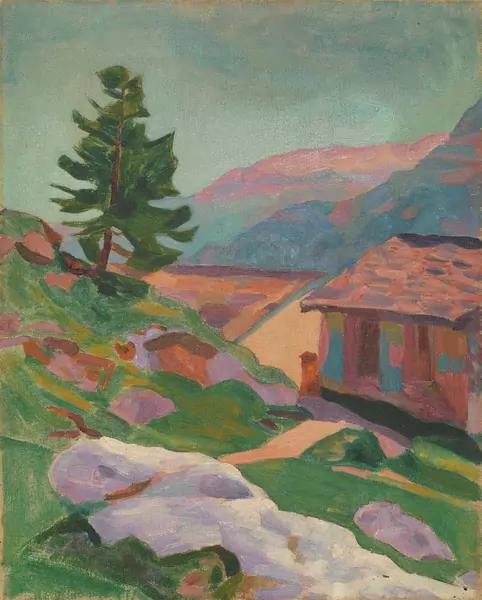Giovanni Giacometti — Häusergruppe in Capolago bei Maloja — Galerie Kornfeld