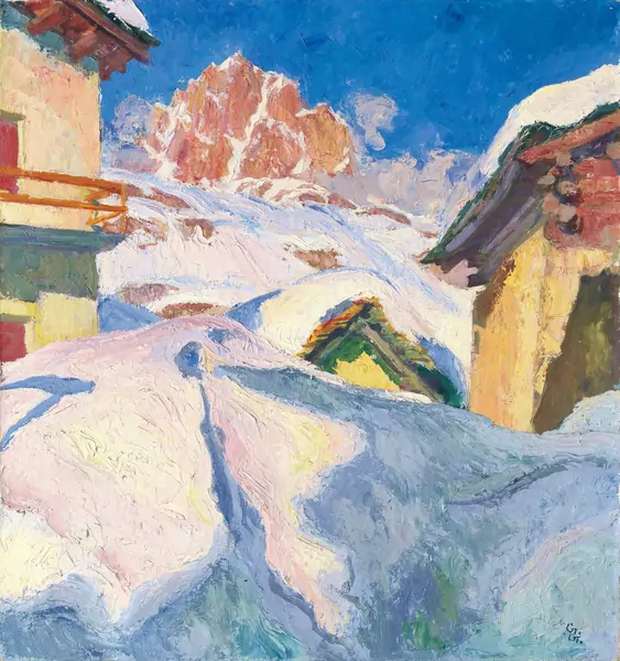 Giovanni Giacometti — Capolago im Winter mit Blick auf Piz Lagrev — Galerie Kornfeld