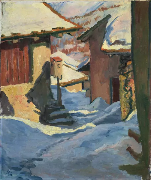 Giovanni Giacometti — Verschneite Dorfpartie in Capolago — Galerie Kornfeld