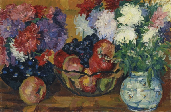 Giovanni Giacometti — Stillleben mit Astern, Äpfeln und Trauben, 1927