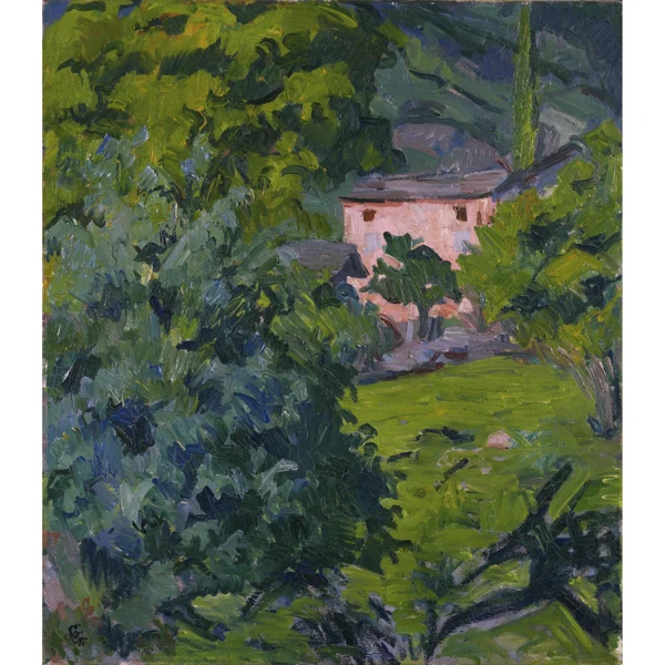 Giovanni Giacometti — CASA ROSSA NEL VERDE, 1921 RED HOUSE IN THE GREEN LANDSCAPE, 1921