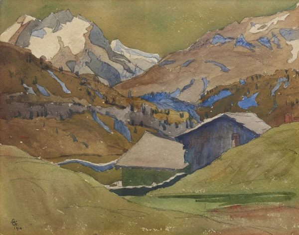 Giovanni Giacometti — Engadiner Berglandschaft/paesaggio montano dell'Engadina, 1910