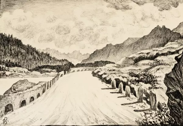 Strasse nach Maloja entlang dem Silsersee