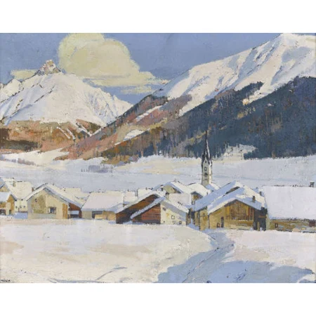 Winterliche Ansicht von Zuoz im Engadin