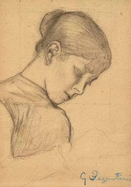 GIOVANNI SEGANTINI — Study of a head for "Strickendes Mädchen" (girl knitting) — Koller Auktionen