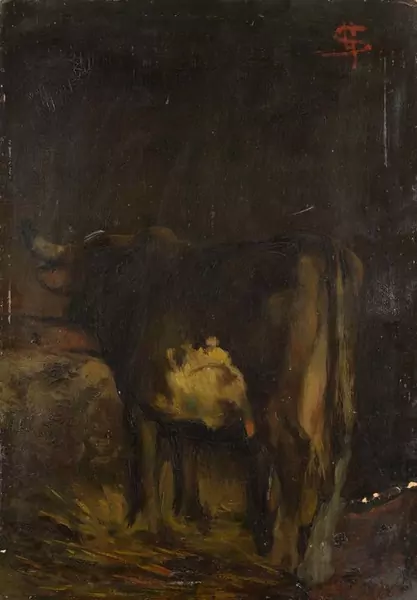 GIOVANNI SEGANTINI — Eine Kuh im Stall. — Koller Auktionen