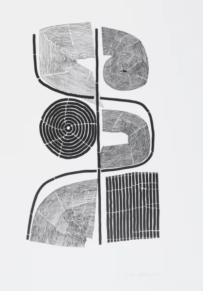 Gisela Andersch — 5 Blätter: Ahasa 2, 1971; Ahasa 3, 1971; Axon 3, 1971; Ohne Titel (2), 1971