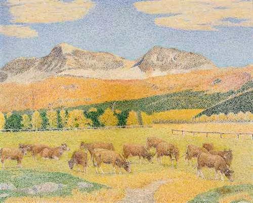 GOTTARDO SEGANTINI — Mountains in the Engadine with cows at pasture. 1970. — Koller Auktionen