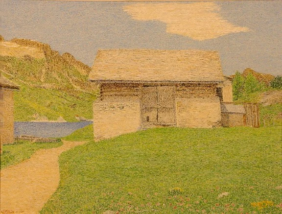 Gottardo Segantini — Engadiner Landschaft mit Stall, 1961